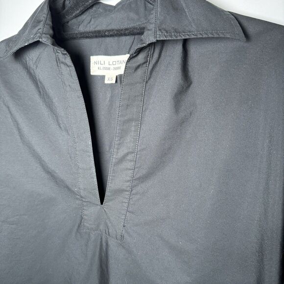 Nili Lotan Tunic Blouse Womens XS Black Long Sleeve Split Neck Minimalist - Picture 4 of 9